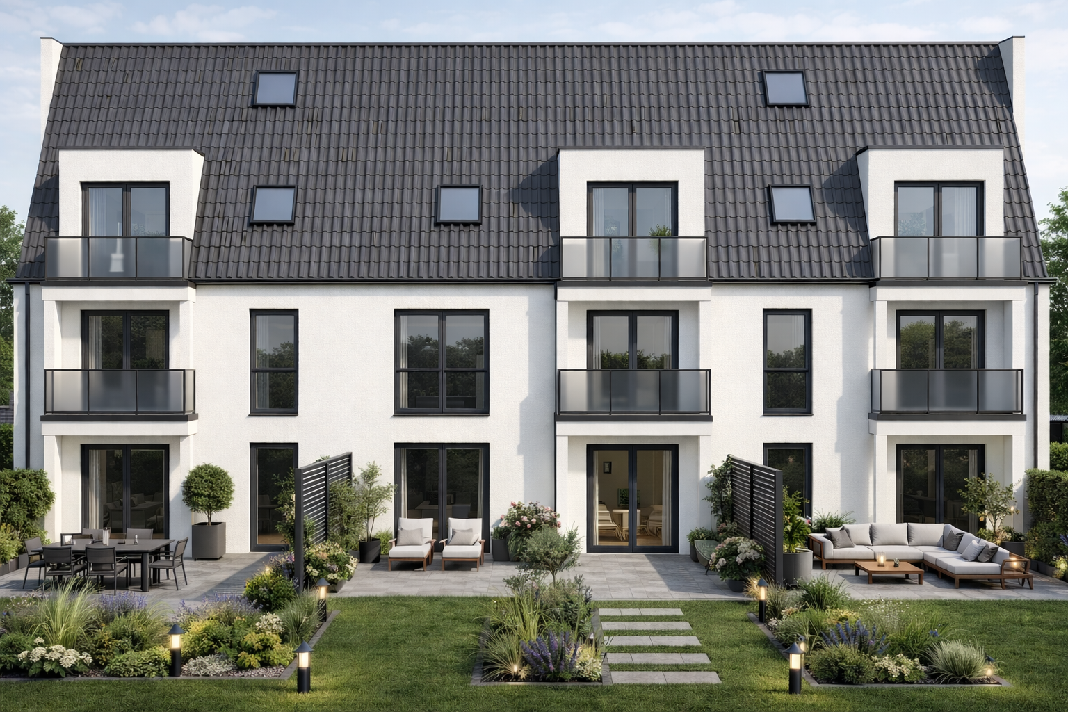 Wohnquartier Neuer Hagen Degersen Gartenansicht Neubau Mehrfamilienhaus KfW40