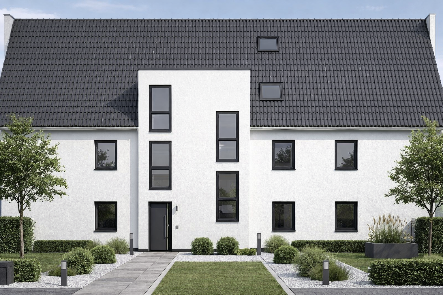 Modernes Mehrfamilienhaus Degersen Strassenansicht Eingang Neubau